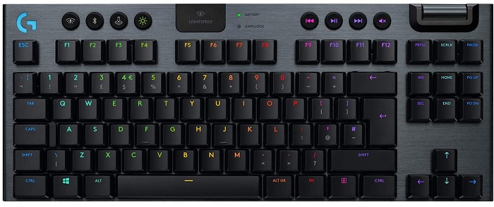 Image of a Logitech G915 TKL wireless gaming keyboard