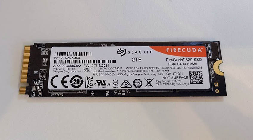 Close up of the back of a Seagate FireCuda 520 M.2 SSD 