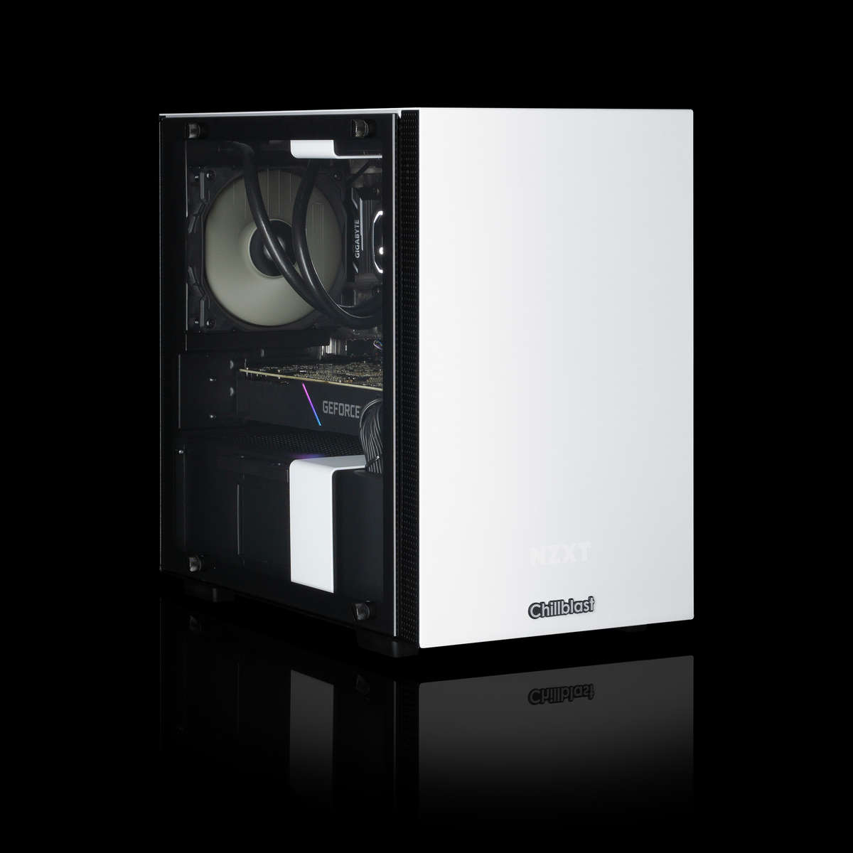 Image of the pre-built Chillblast Ion Advanced Gaming PC against a dark background. 