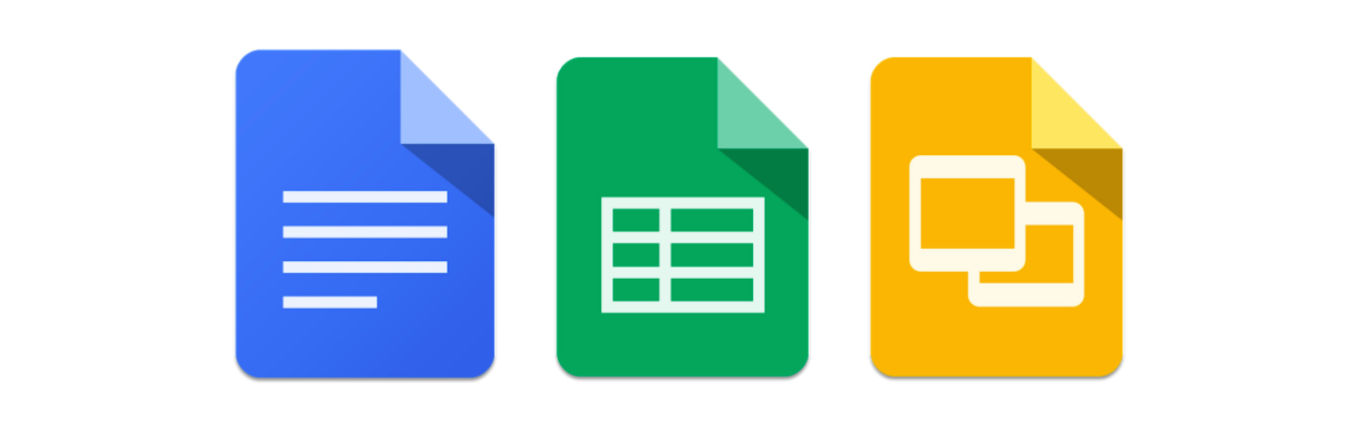 Image showing three google docs icons. One each for docs, sheets and slides
