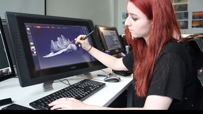 Image of a woman doing some 3D modelling work 