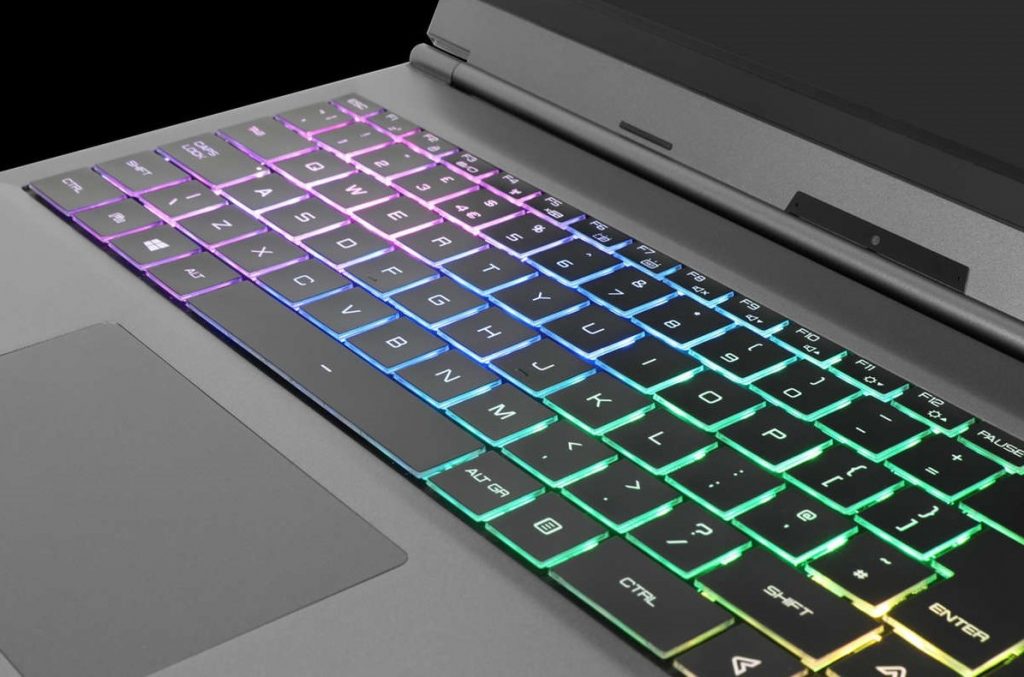 Close up of the RGB keyboard on the Chillblast Phantom gaming laptop