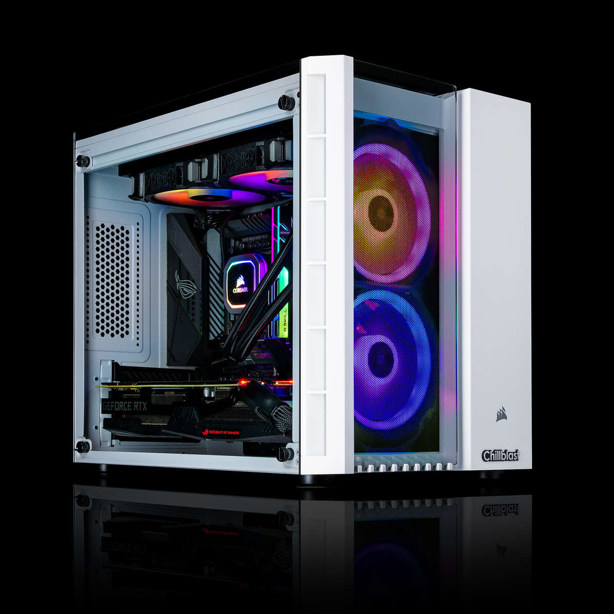 Image of the Chillblast Fusion Crystal Gaming PC against a dark background