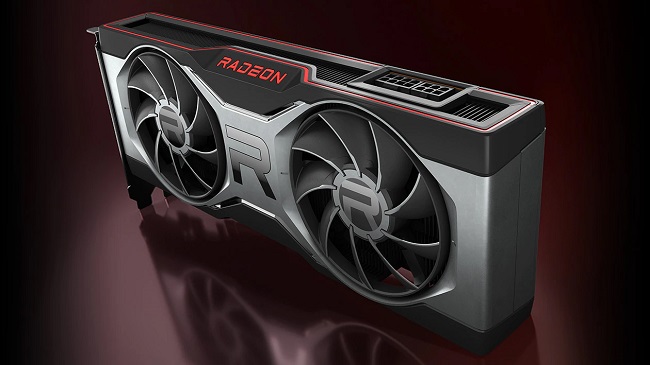 Image of an AMD Radeon GPU against a dark red background