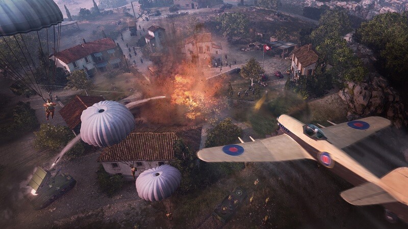 Game capture image from Company of Heroes 3 looking down on the battlefield