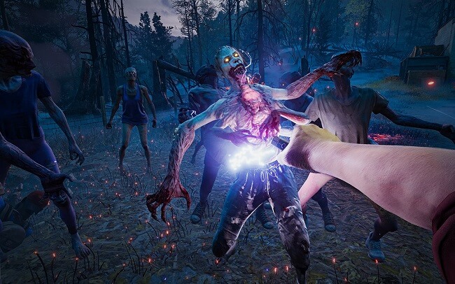 Back 4 Blood game capture image of a zombie being shot in the torso by a taser