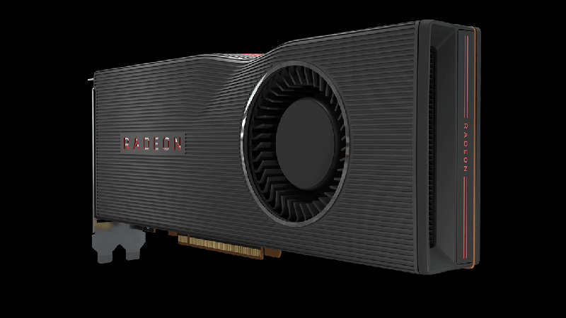 Image of an AMD Radeon RX5700XT GPU against a black background