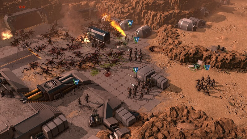 Game capture image of a battle environment in the game Starship Troopers – Terran Command