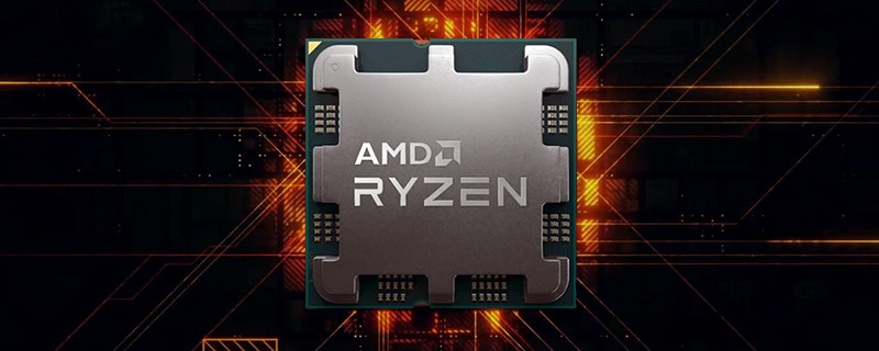 Promotional image of an AMD Ryzen 7000 CPU against a tech-style orange and black background