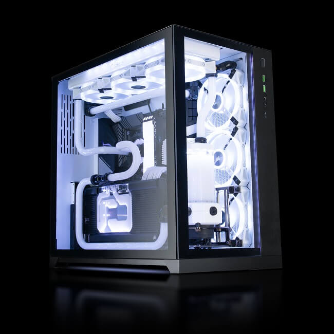 Image of a Chillblast Fusion Kraken Ultimate Gaming PC containing a custom waterloop with white liquid