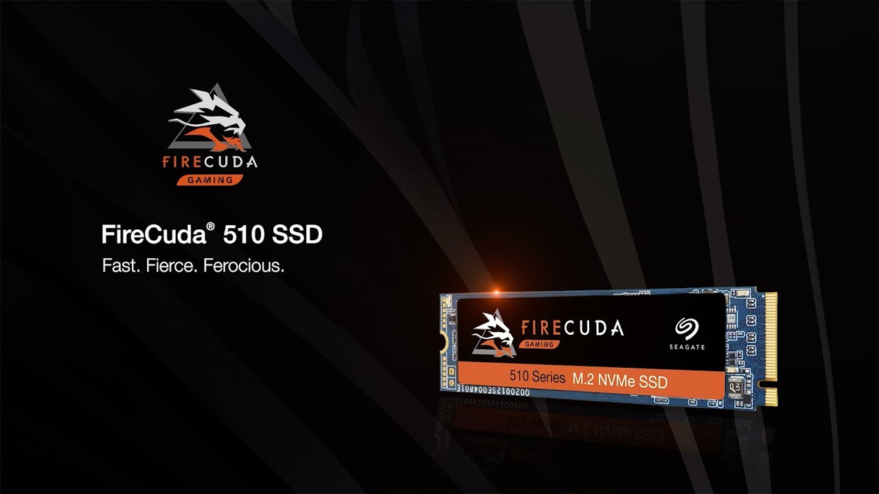 Promotional image of the Seagate FireCuda NVMe SSD with a slogan that reads 