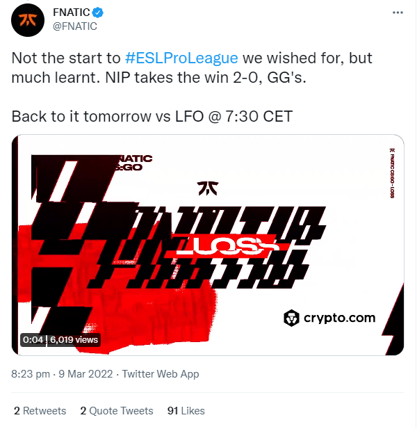 Fnatic GG Twitter Post