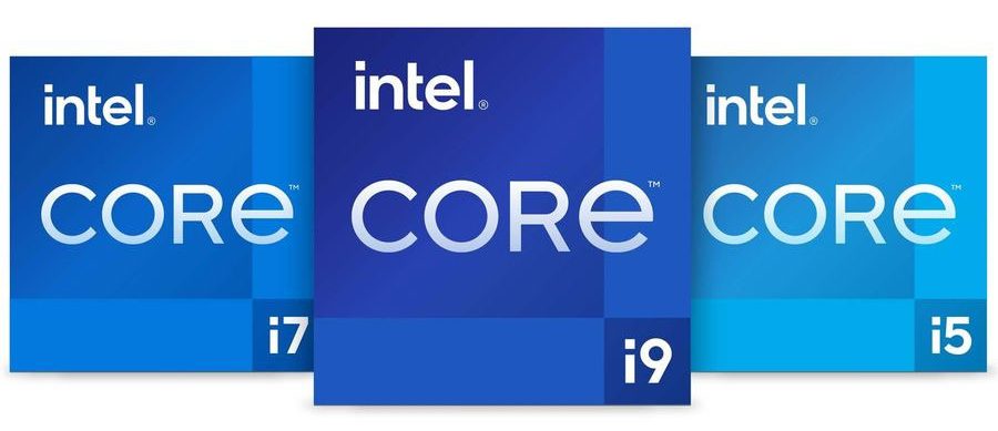 Image of the 11th gen Intel core i7, i9 and i5 logos next to each other