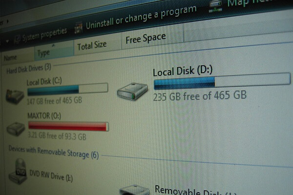 Image of a PCs disk space with each disk being almost full