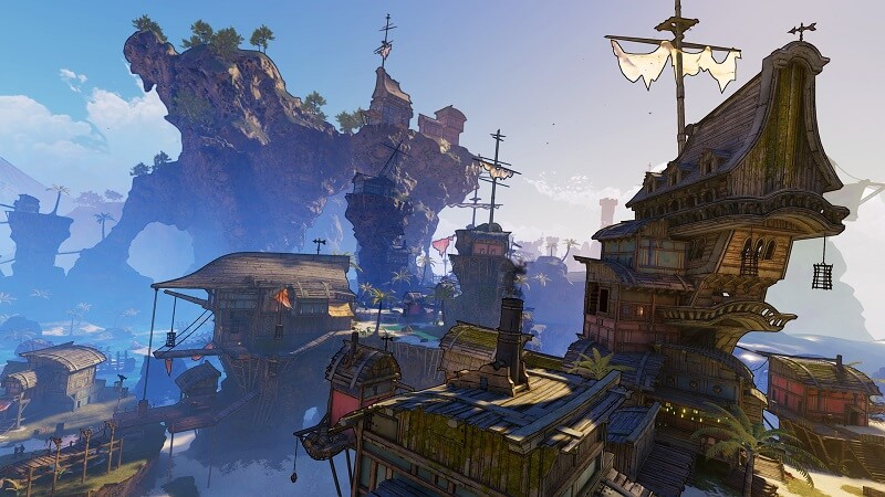 Gameplay capture image from Tiny Tina's Wonderlands showcasing a pirate bay environment