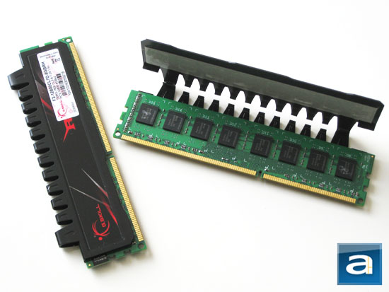 Image showing a stick of RAM without and without a heatspreader
