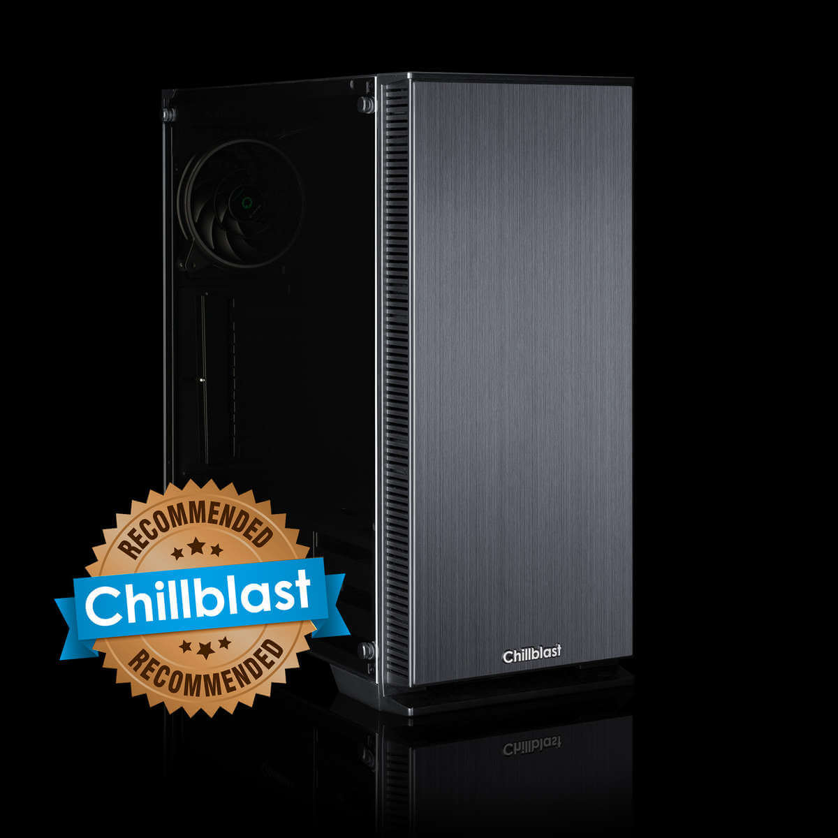 Image of the Chillblast Fusion Pentium G5400 Family PC against a dark background.