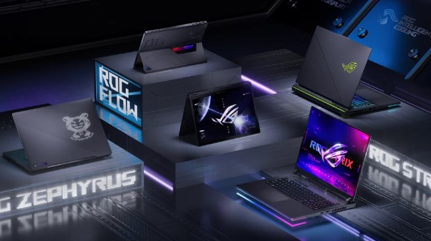 Promotional image of a range of Asus ROG laptops