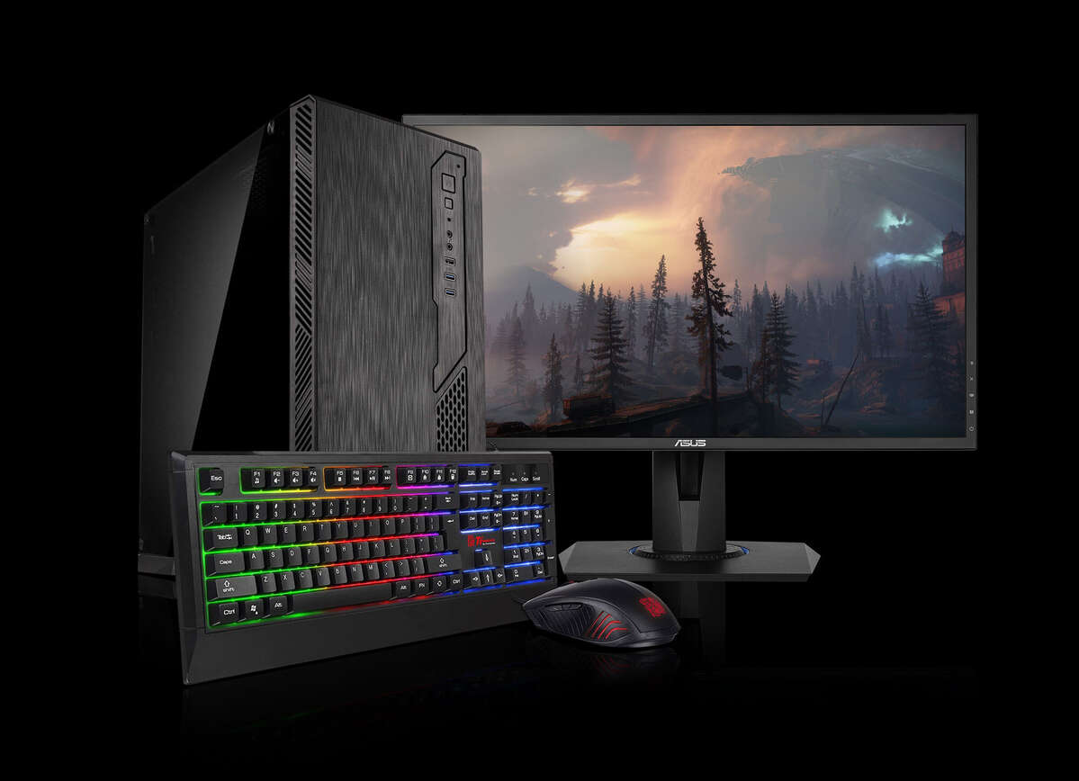 Image of the Chillblast Toro Gaming PC Bundle showing a PC, mouse, keyboard and monitor against a black background