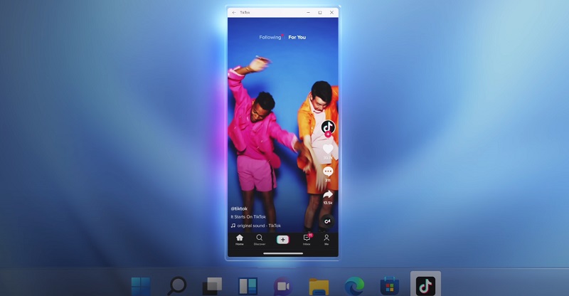 Image showing Microsoft Windows 11's android app compatibility with a TikTok window open