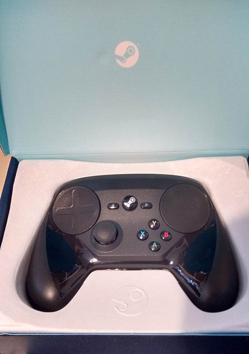 Photo of the Valve Steam controller sat in its box