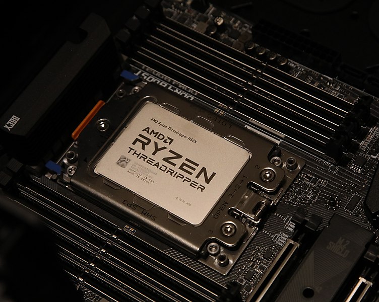 Close up of an AMD Threadripper CPU in a motherboard