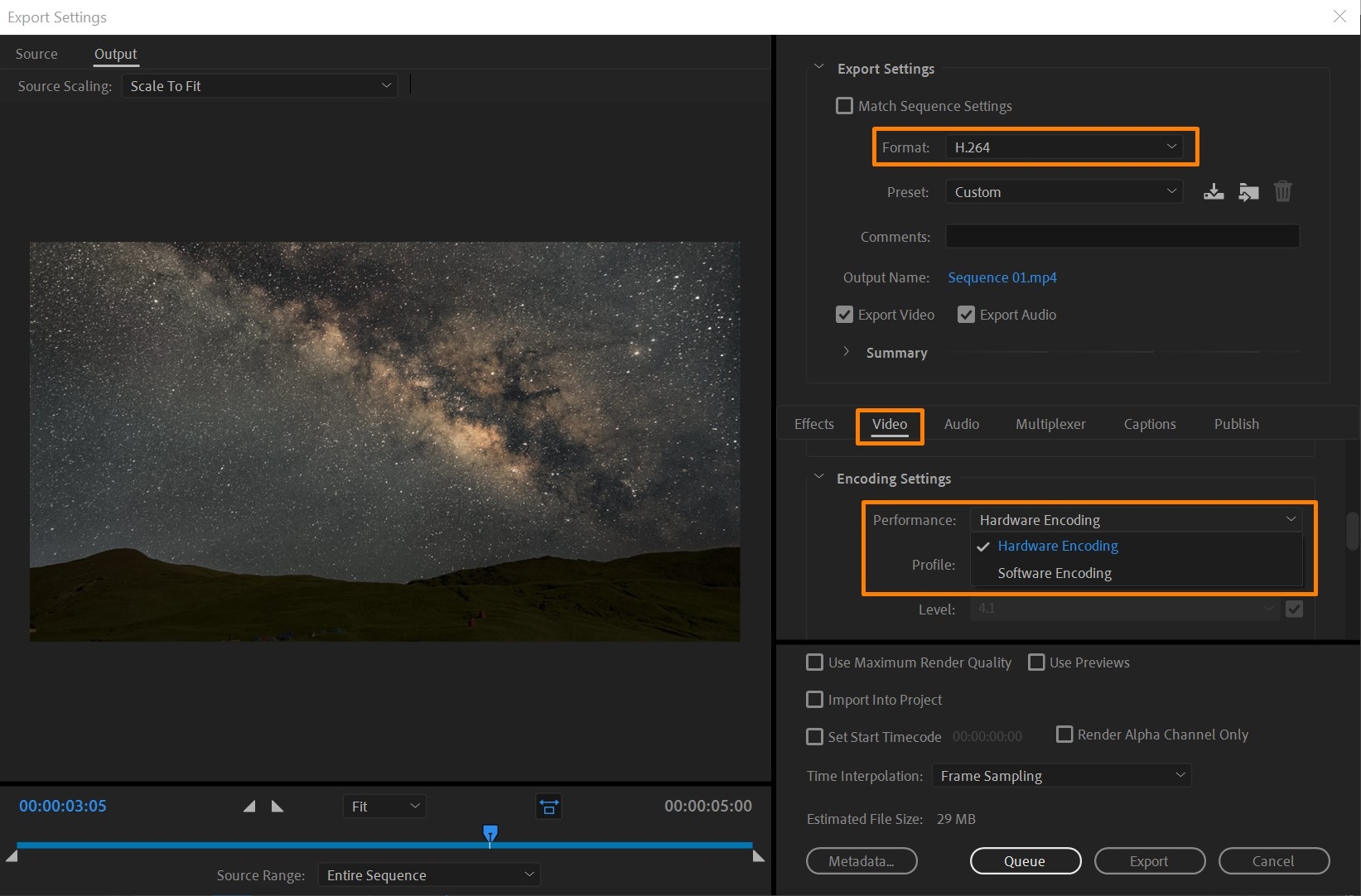 Export settings - Adobe Premiere Pro