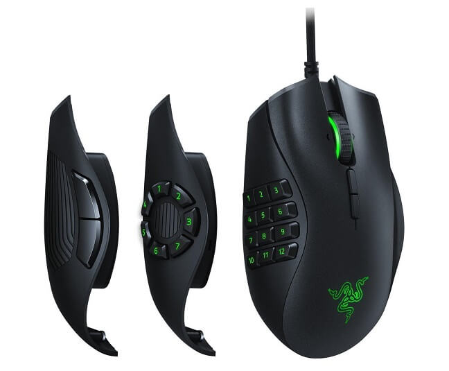 Image of the Razer Naga Trinity Modular gaming mouse showcasing the interchangeable side panels