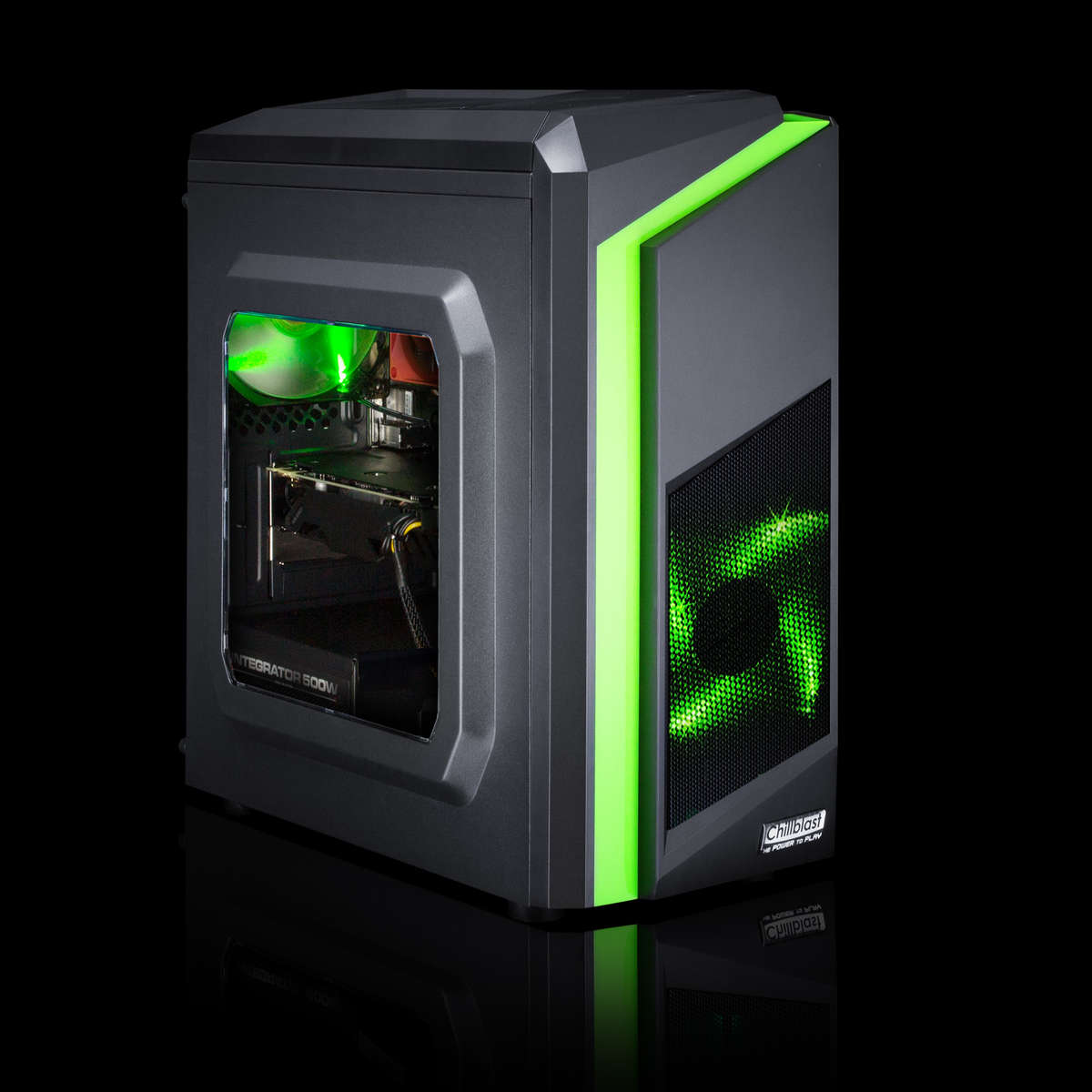 Image of the pre-built Chillblast Luna Core Gaming PC against a dark background.