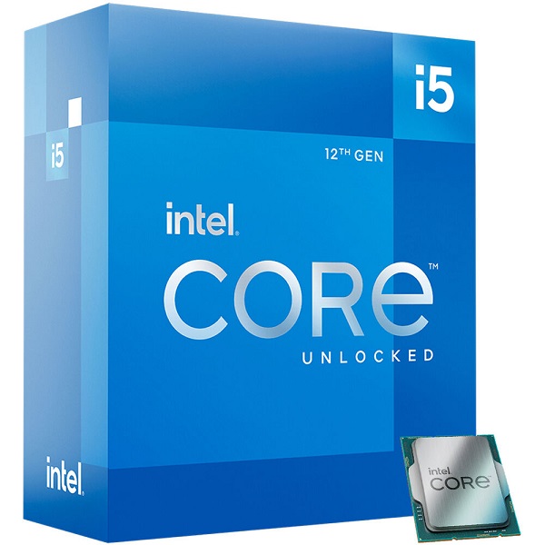 Image of the Intel 12th Gen i5 Alder Lake desktop CPU and its box