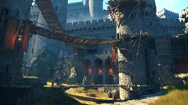 Gameplay capture image from Tiny Tina's Wonderlands showcasing a fortified castle environment