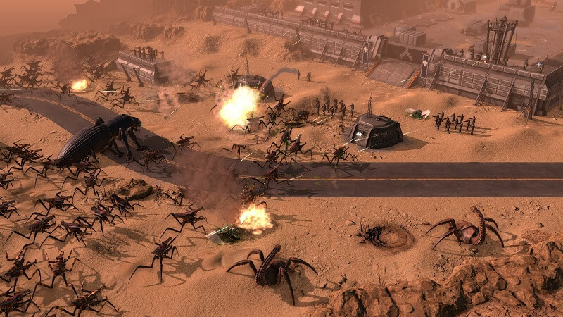 Game capture image of a battle in the game Starship Troopers – Terran Command